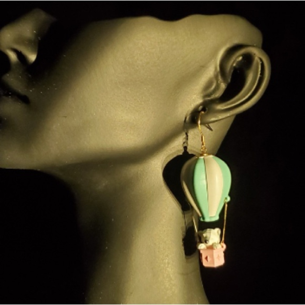Mint & Cream Hot Air Balloon Drop Earrings - Women Jewelry